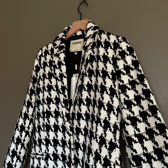 NWT L'AGENCE Xander Single Breasted Coat Black White Size 4 French Chic Academia - Picture 10 of 16